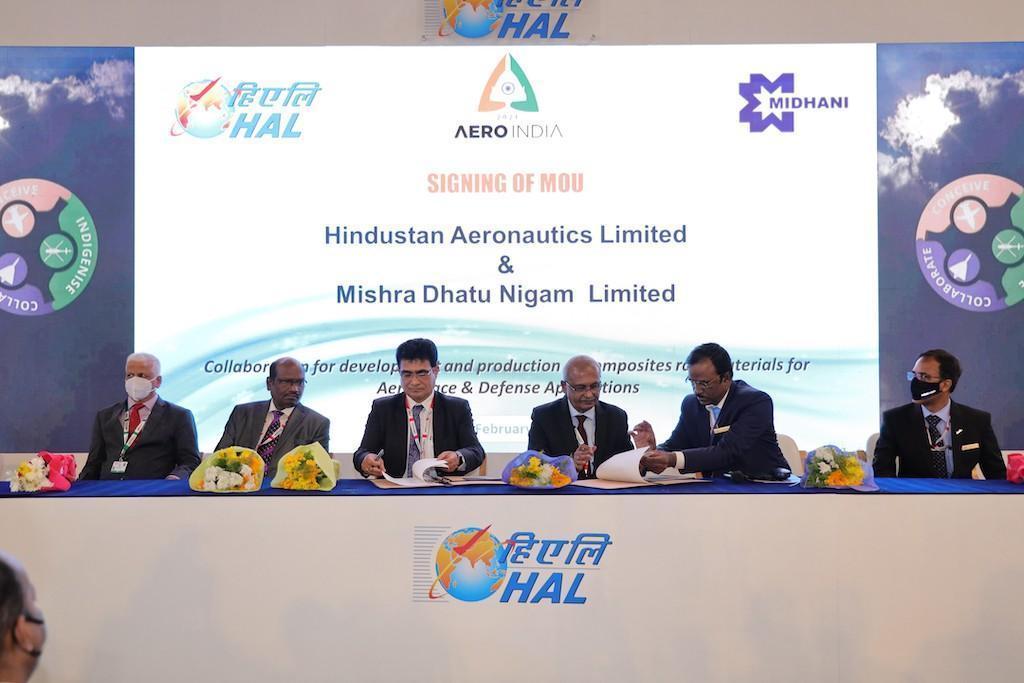 Hindustan Aeronautics Limited (HAL) has inked a Memorandum of Understanding (MoU) with MIDHANI at the ongoing airshow for composite materials.